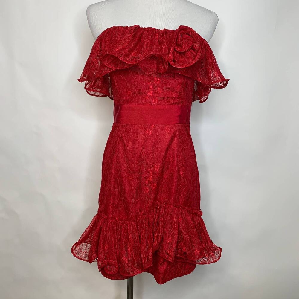 Georgina Chapman Pearl Lace Mini Dress Ruffle Strapless Sz 4